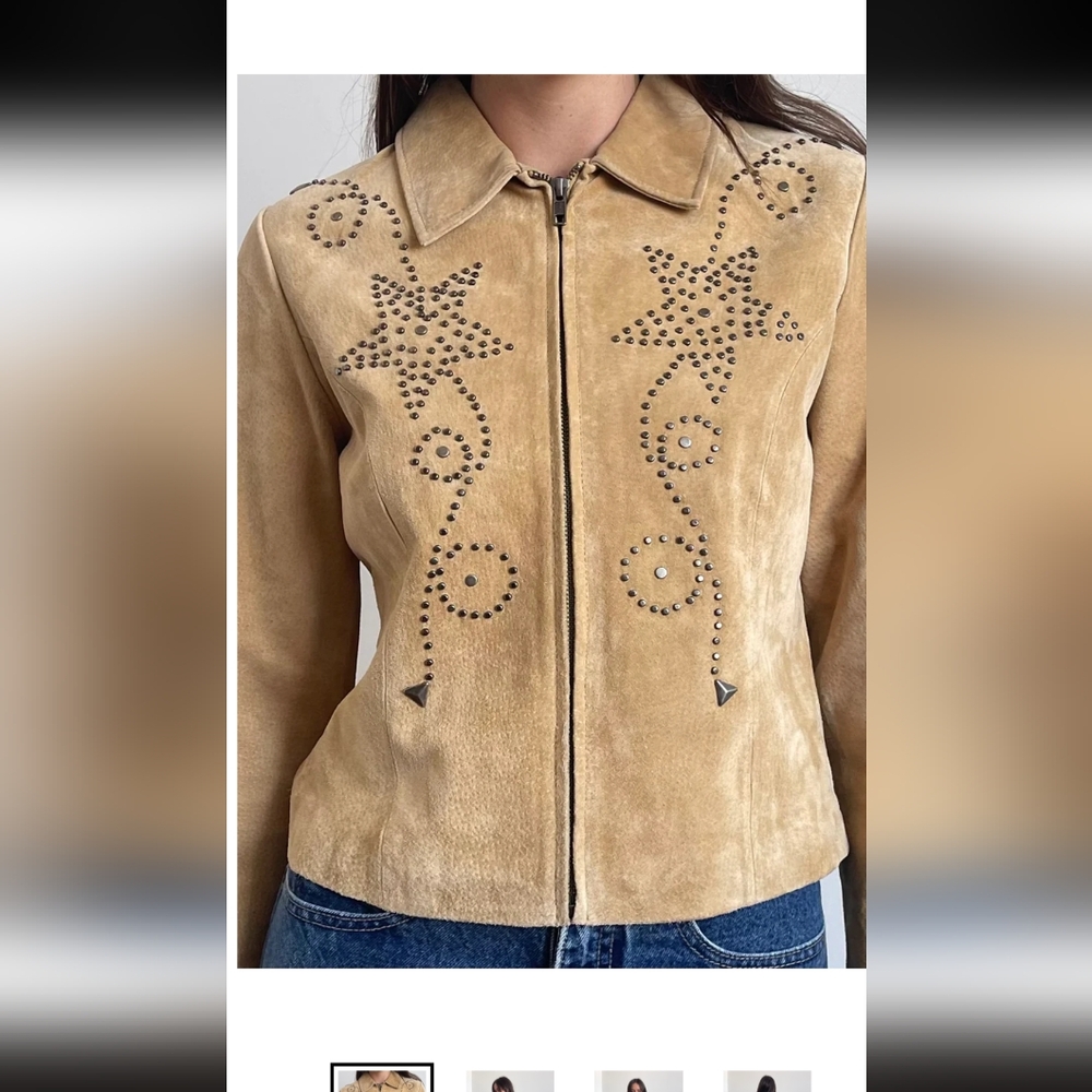 Stylish Tan Leather Jacket with Star Accents
